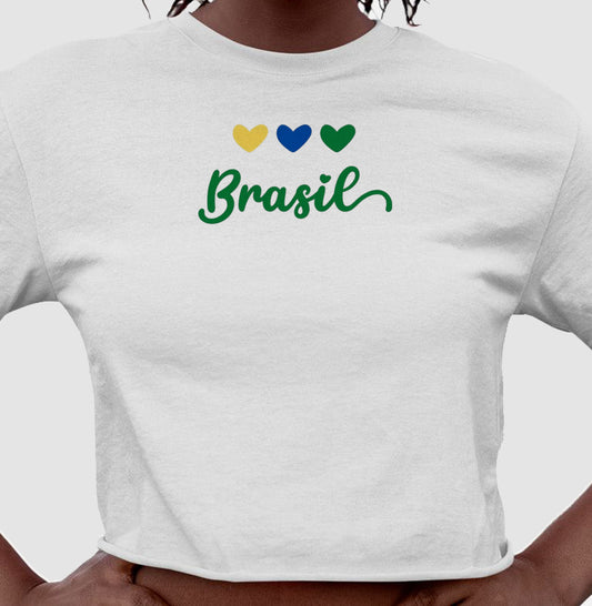 Camiseta Cropped Coração Brasileiro