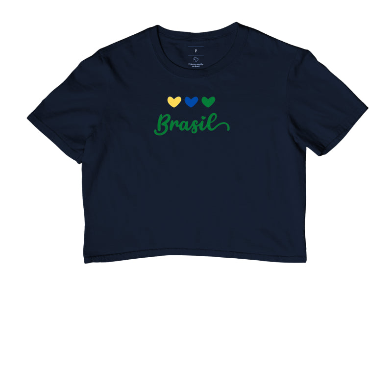 Camiseta Cropped Coração Brasileiro